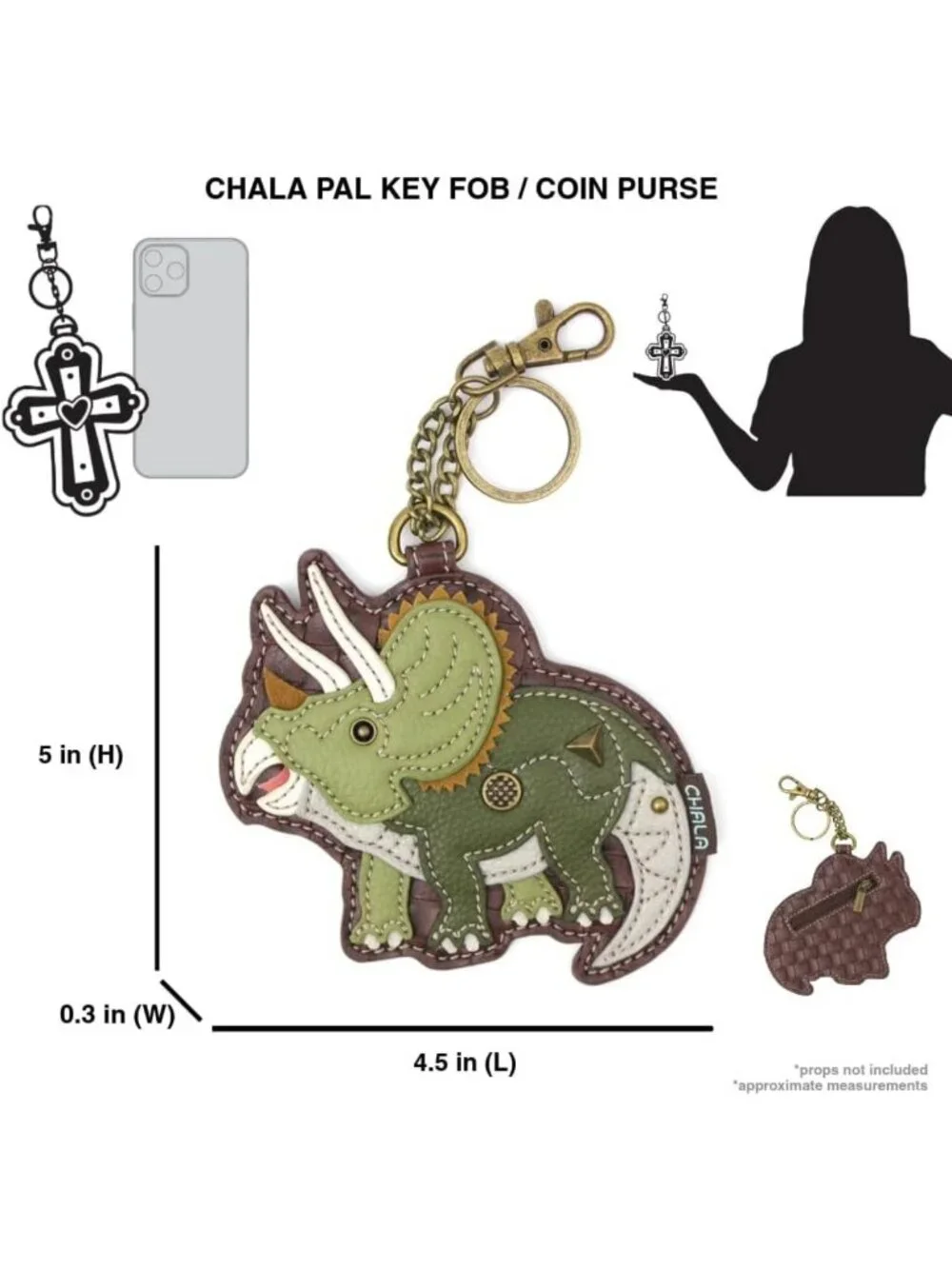 Trendy Women's Decorative Key Fob & Coin Purse - Fun Triceratops Design